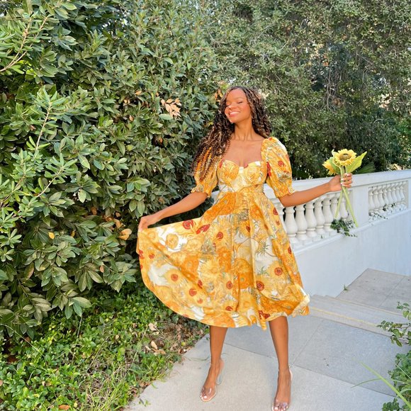 Selkie Dresses Selkie Van Gogh Sunflower Tea Rose Dress Xs Nwt